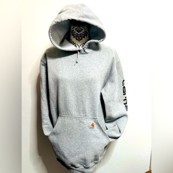 Carhartt Gray Hoodie LOOSE FIT MIDWEIGHT LOGO SLEEVE GRAPHIC SWEATSHIRT Medium - Picture 2 of 6